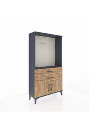 Arges Dolap Tek Raflı 2 Çekmeceli Tek Askılı 88x30x163 Antrasit-Çam