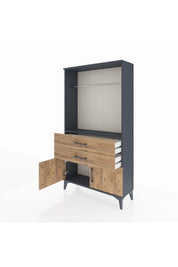 Arges Dolap Tek Raflı 2 Çekmeceli Tek Askılı 88x30x163 Antrasit-Çam