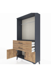 Arges Dolap Tek Raflı 2 Çekmeceli Tek Askılı 88x30x163 Antrasit-Çam