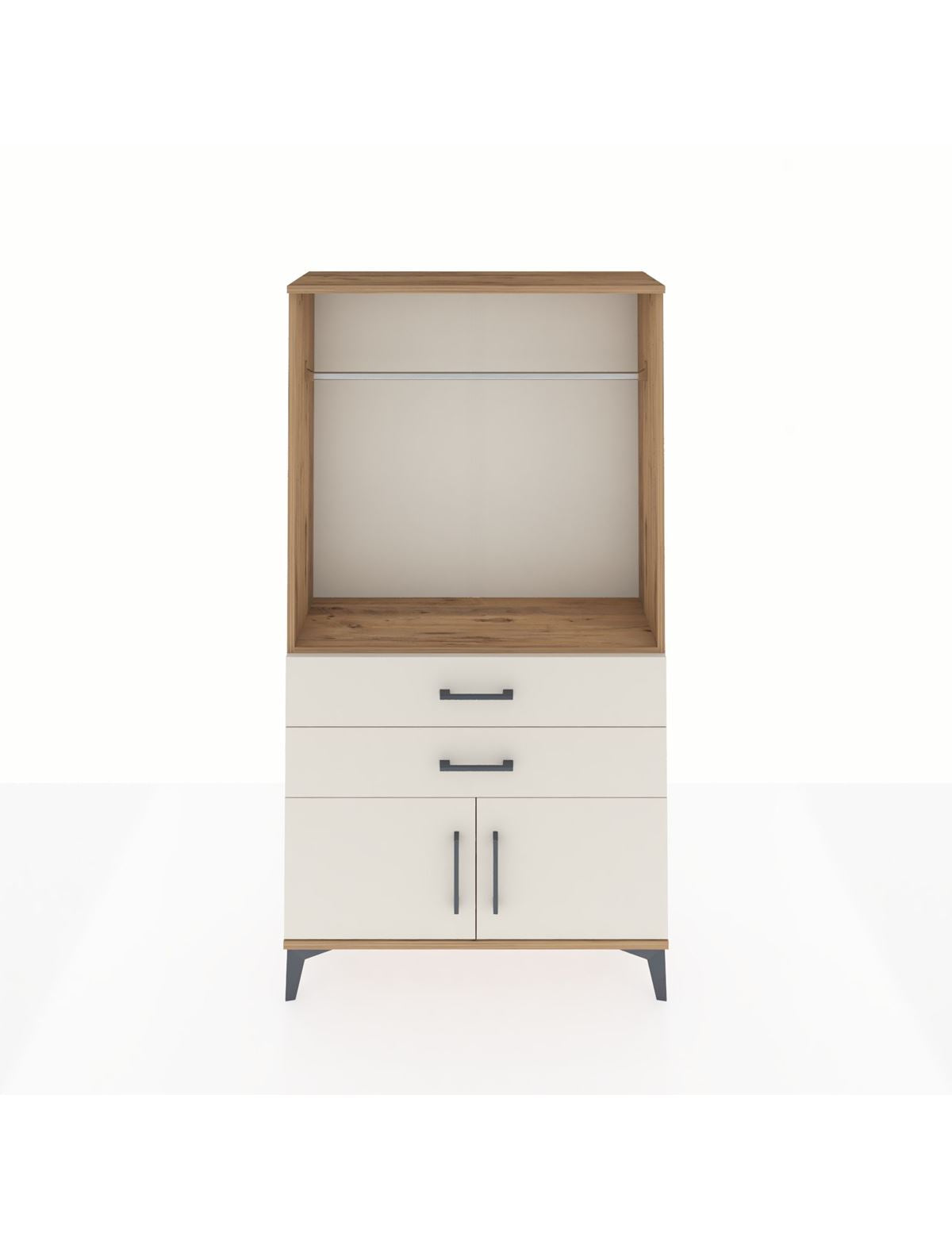 Arges Dolap Tek Raflı 2 Çekmeceli Tek Askılı 88x30x163 Çam-Aytaşı