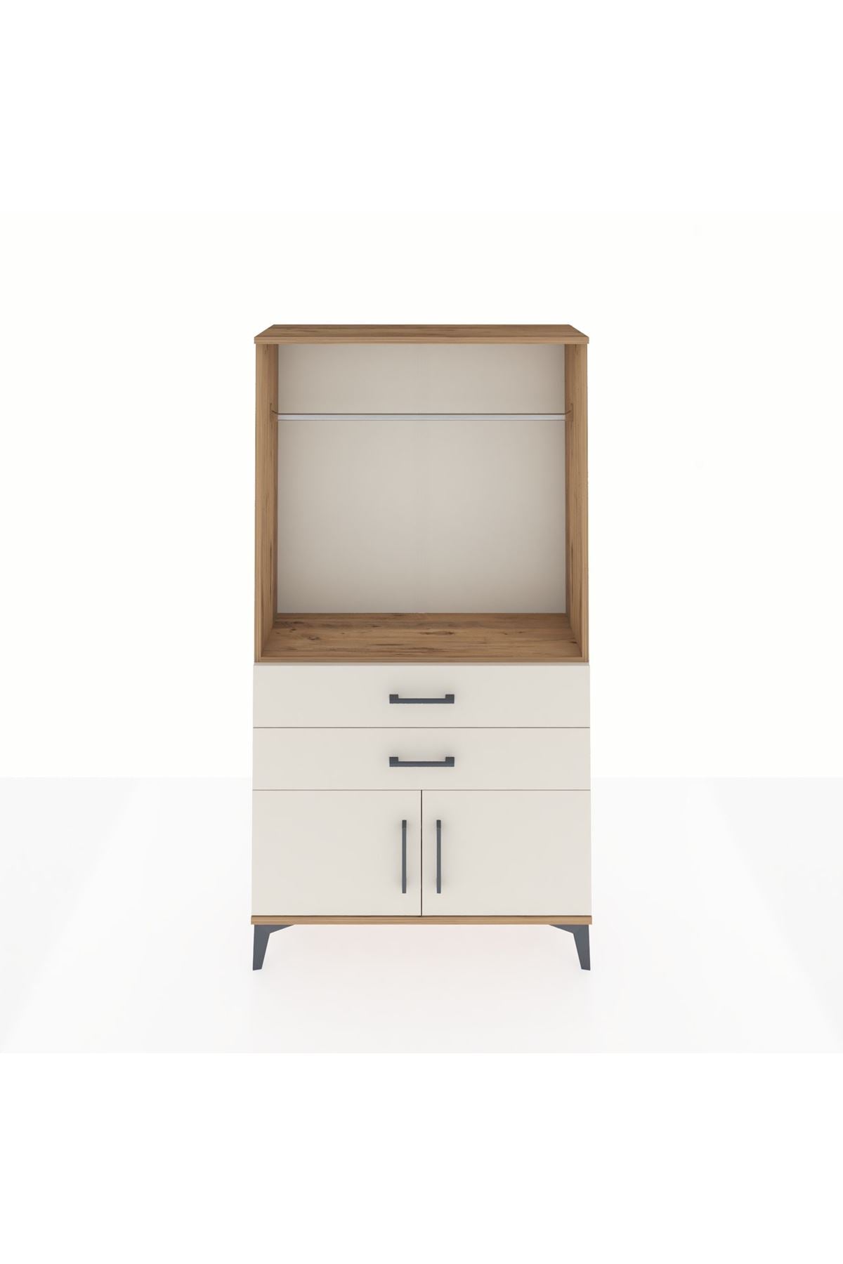 Arges Dolap Tek Raflı 2 Çekmeceli Tek Askılı 88x30x163 Çam-Aytaşı