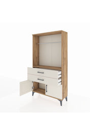 Arges Dolap Tek Raflı 2 Çekmeceli Tek Askılı 88x30x163 Çam-Aytaşı