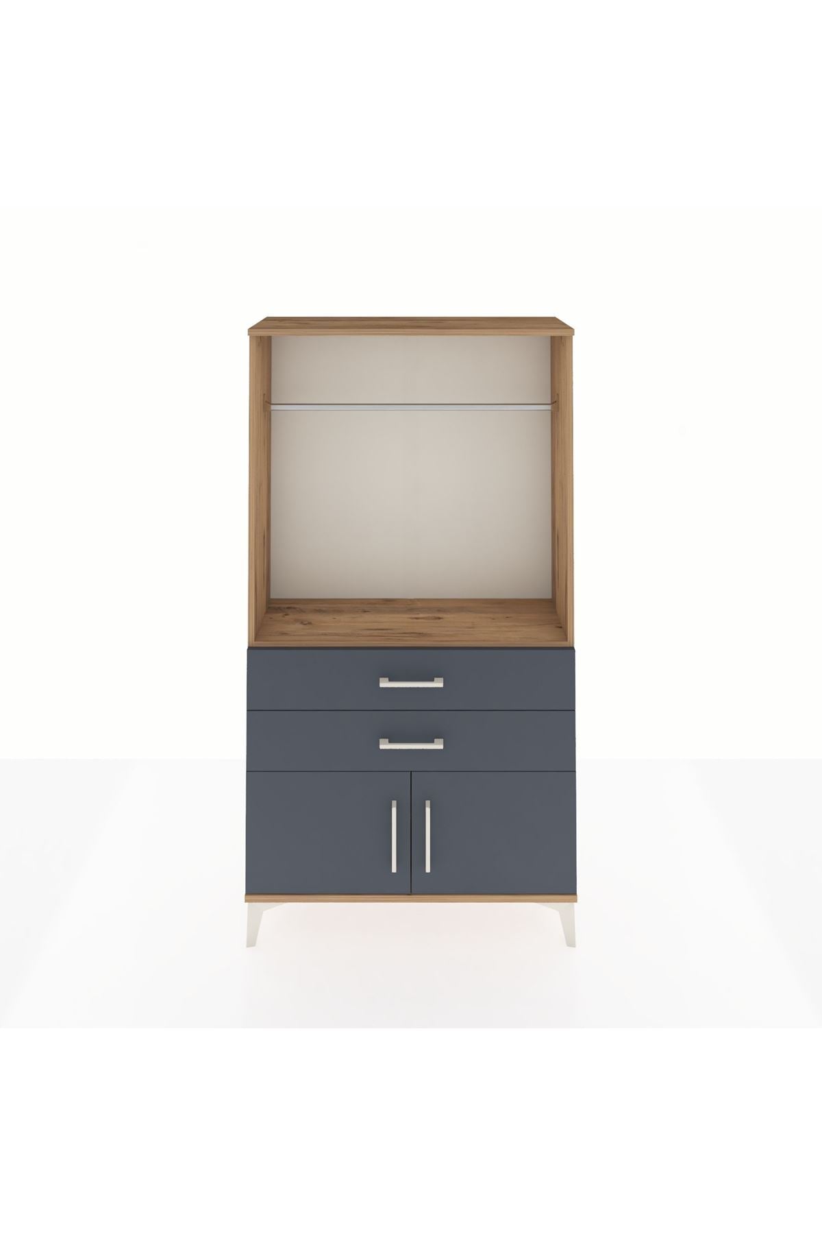 Arges Dolap Tek Raflı 2 Çekmeceli Tek Askılı 88x30x163 Çam-Antrasit