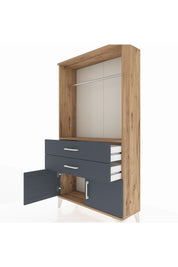 Arges Dolap Tek Raflı 2 Çekmeceli Tek Askılı 88x30x163 Çam-Antrasit