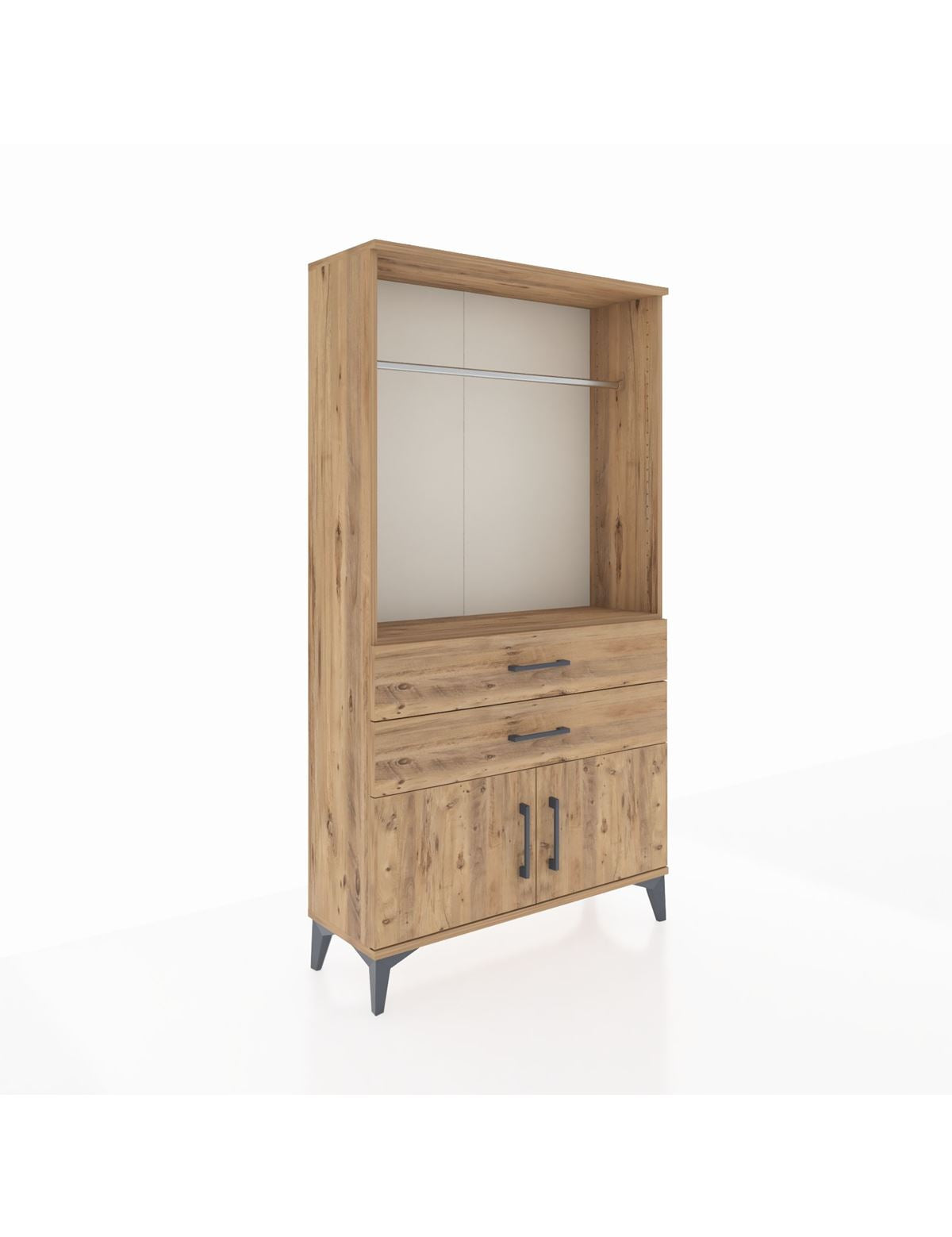 Arges Dolap Tek Raflı 2 Çekmeceli Tek Askılı 88x30x163 Çam-Çam