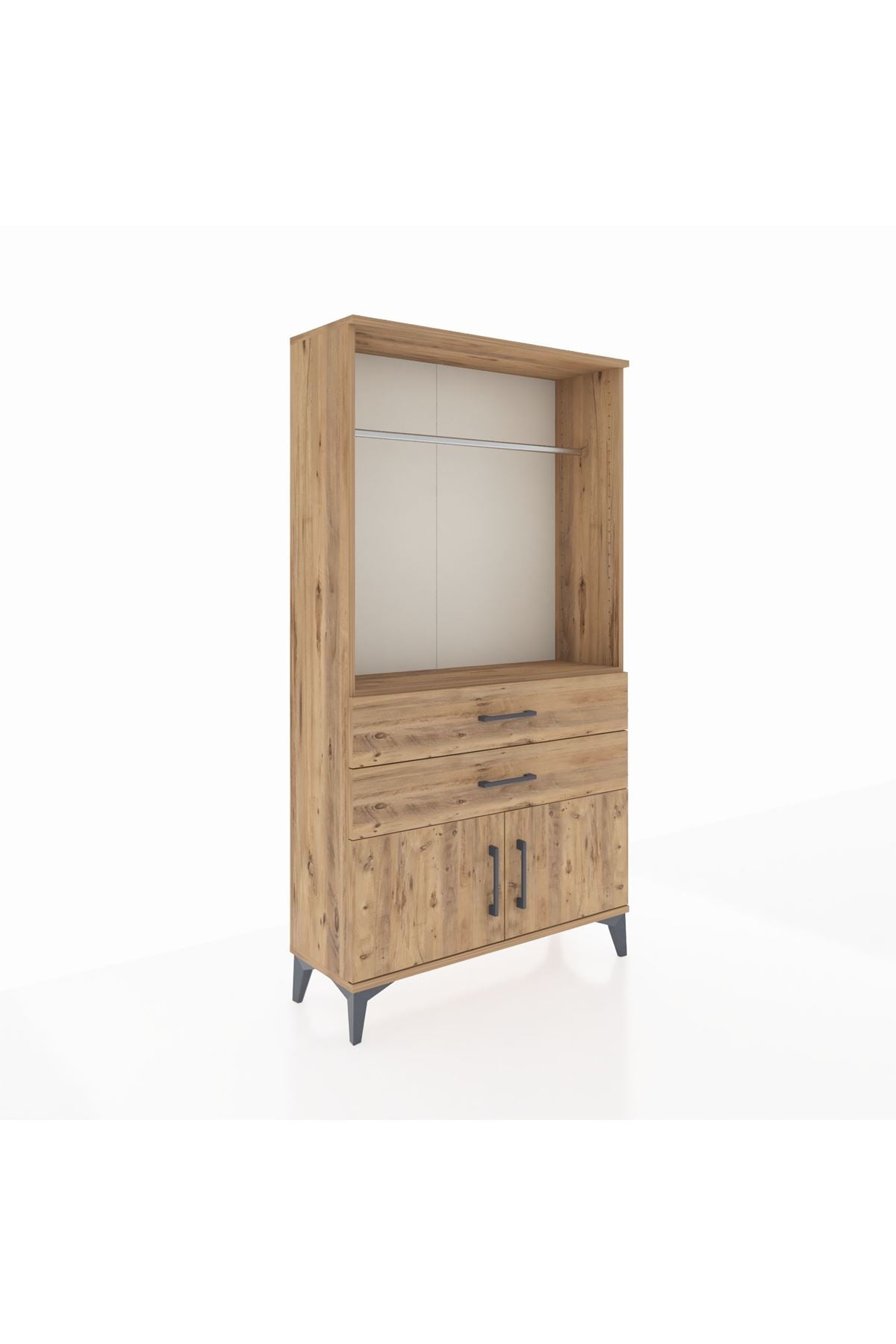 Arges Dolap Tek Raflı 2 Çekmeceli Tek Askılı 88x30x163 Çam-Çam