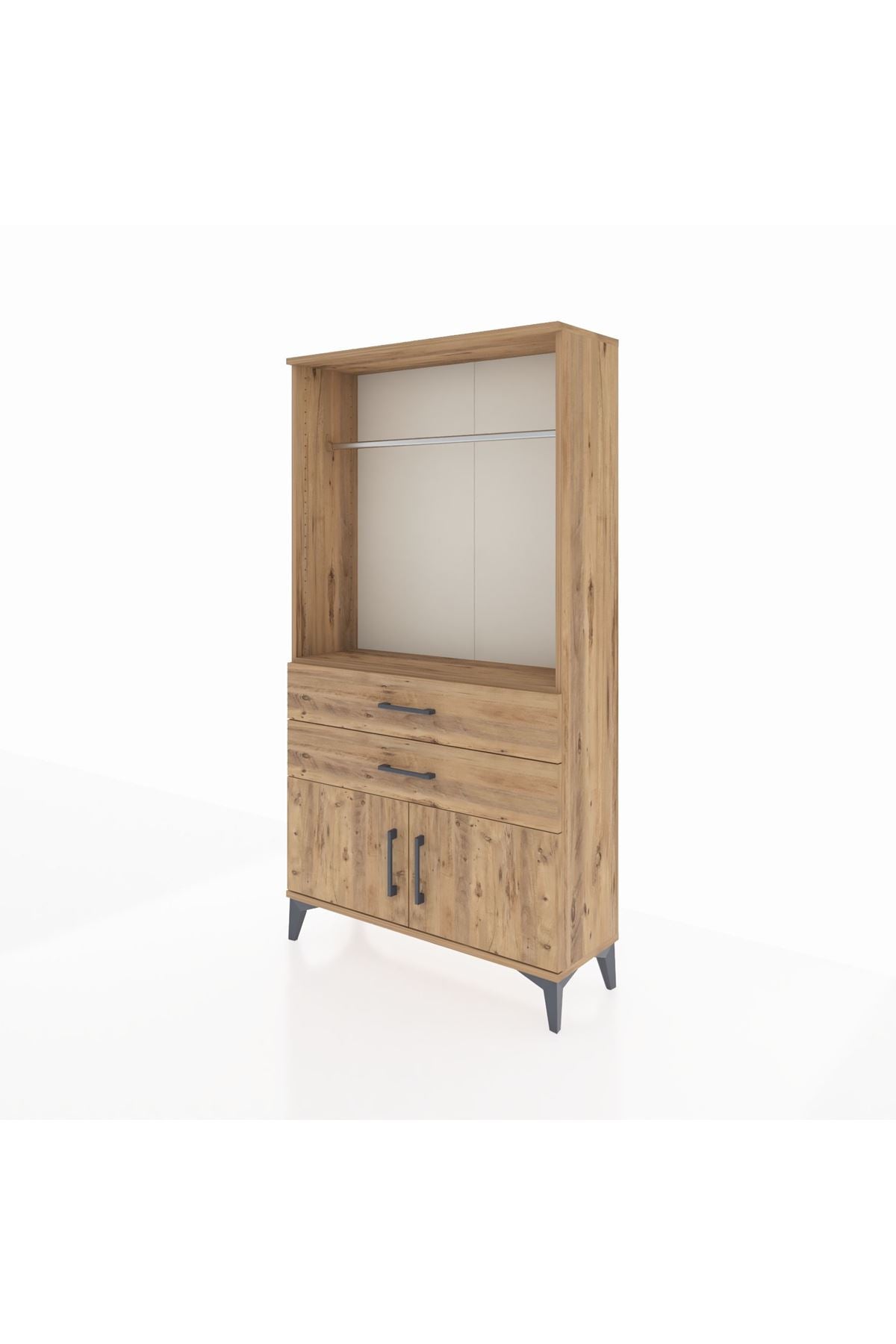 Arges Dolap Tek Raflı 2 Çekmeceli Tek Askılı 88x30x163 Çam-Çam