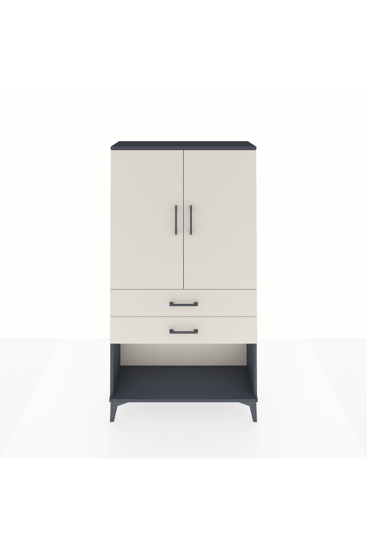 Arges Dolap Tek Raflı 2 Çekmeceli Tek Askılı 88x30x163 Antrasit-Aytaşı