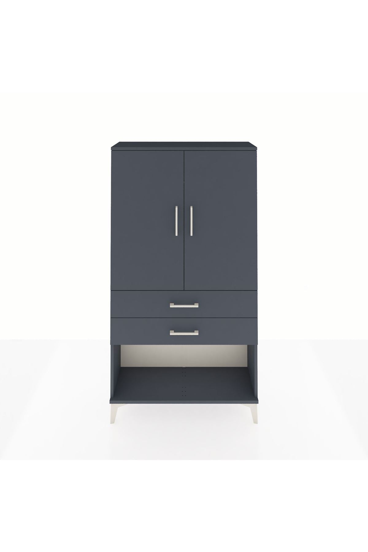 Arges Dolap Tek Raflı 2 Çekmeceli Tek Askılı 88x30x163 Antrasit-Antrasit