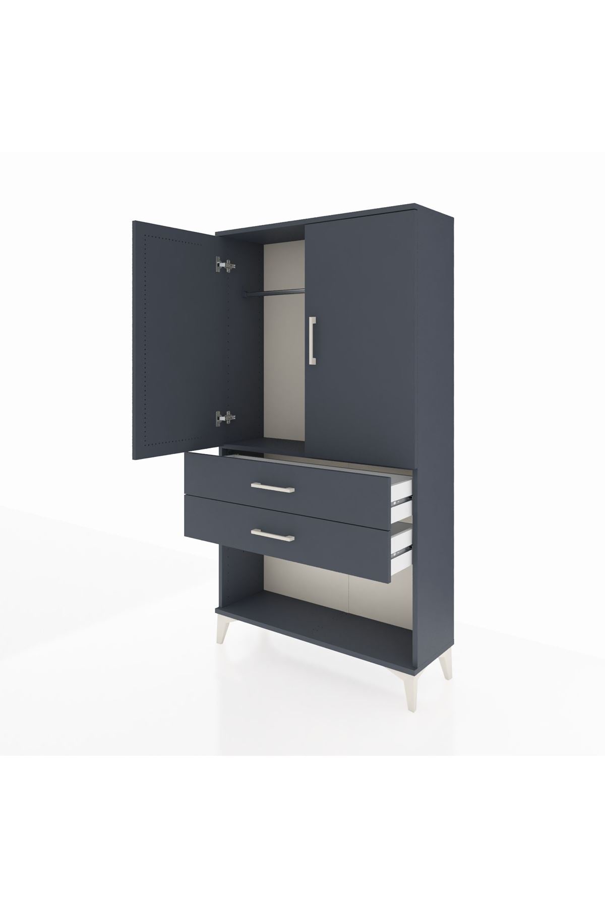 Arges Dolap Tek Raflı 2 Çekmeceli Tek Askılı 88x30x163 Antrasit-Antrasit