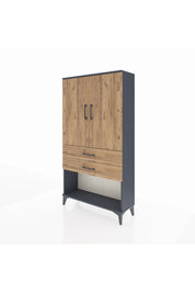 Arges Dolap Tek Raflı 2 Çekmeceli Tek Askılı 88x30x163 Antrasit-Çam