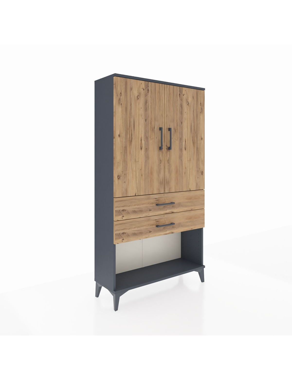 Arges Dolap Tek Raflı 2 Çekmeceli Tek Askılı 88x30x163 Antrasit-Çam