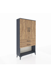 Arges Dolap Tek Raflı 2 Çekmeceli Tek Askılı 88x30x163 Antrasit-Çam