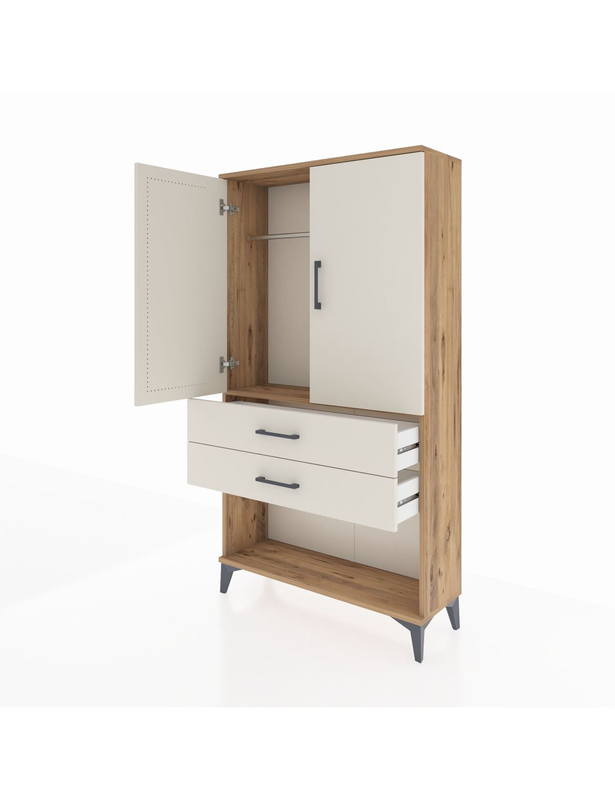 Arges Dolap Tek Raflı 2 Çekmeceli Tek Askılı 88x30x163 - S21M152V7A