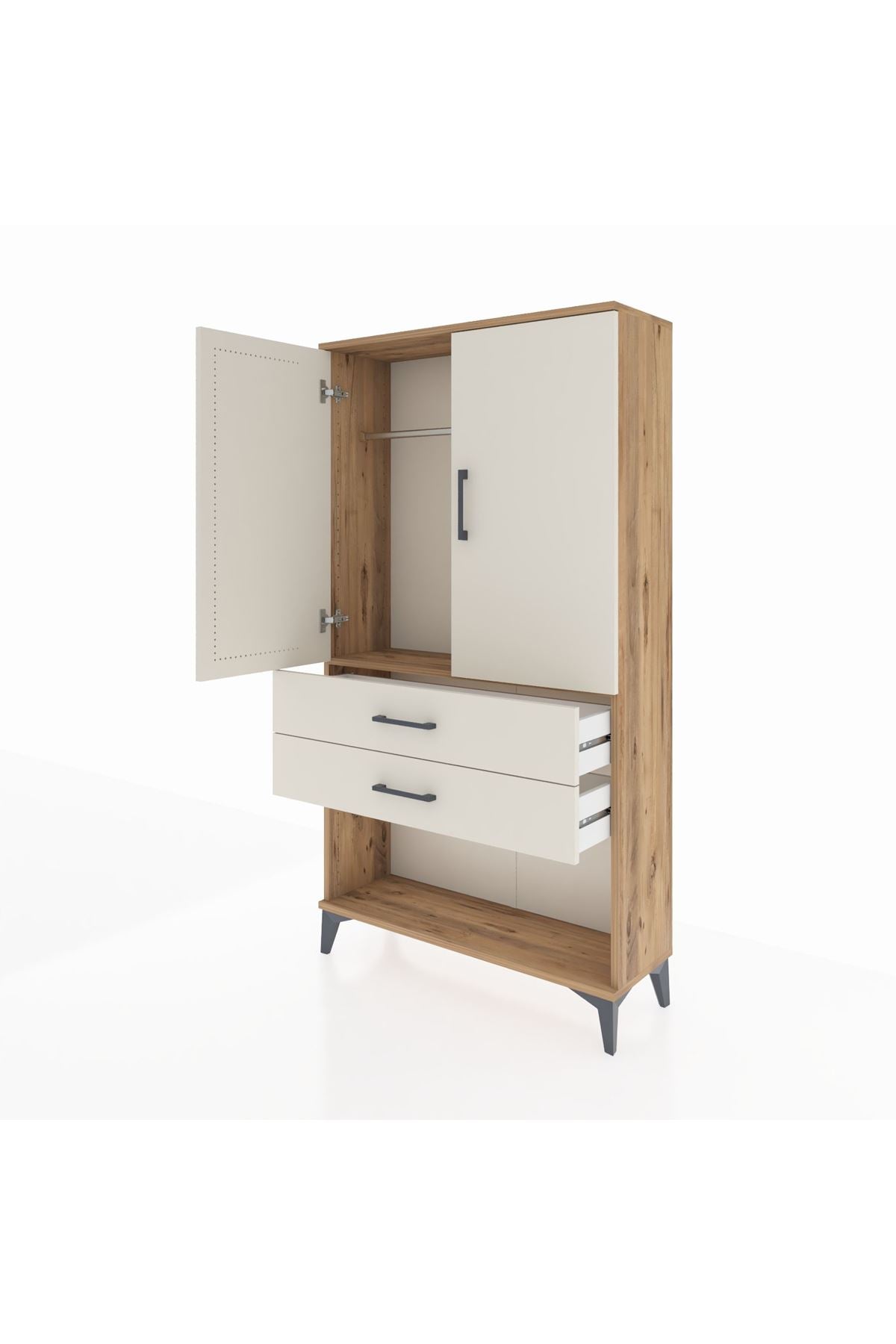 Arges Dolap Tek Raflı 2 Çekmeceli Tek Askılı 88x30x163 Çam-Aytaşı