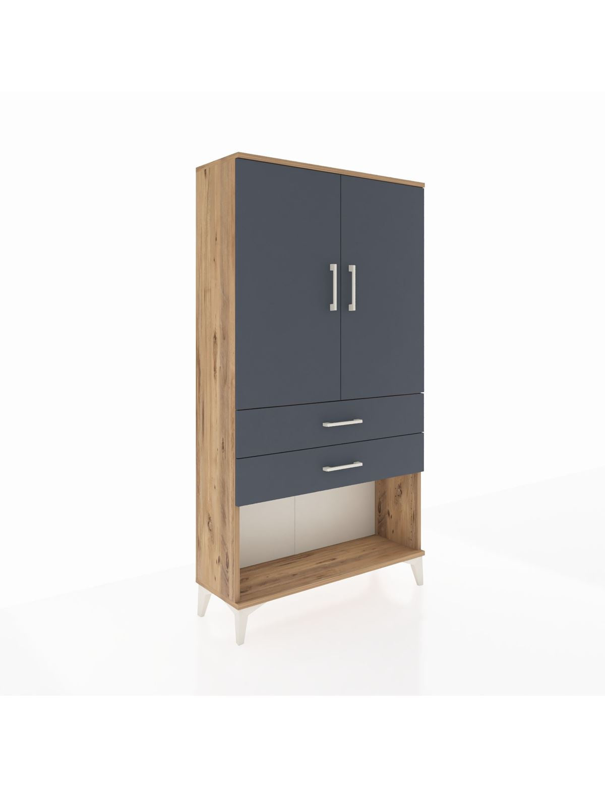 Arges Dolap Tek Raflı 2 Çekmeceli Tek Askılı 88x30x163 Çam-Antrasit