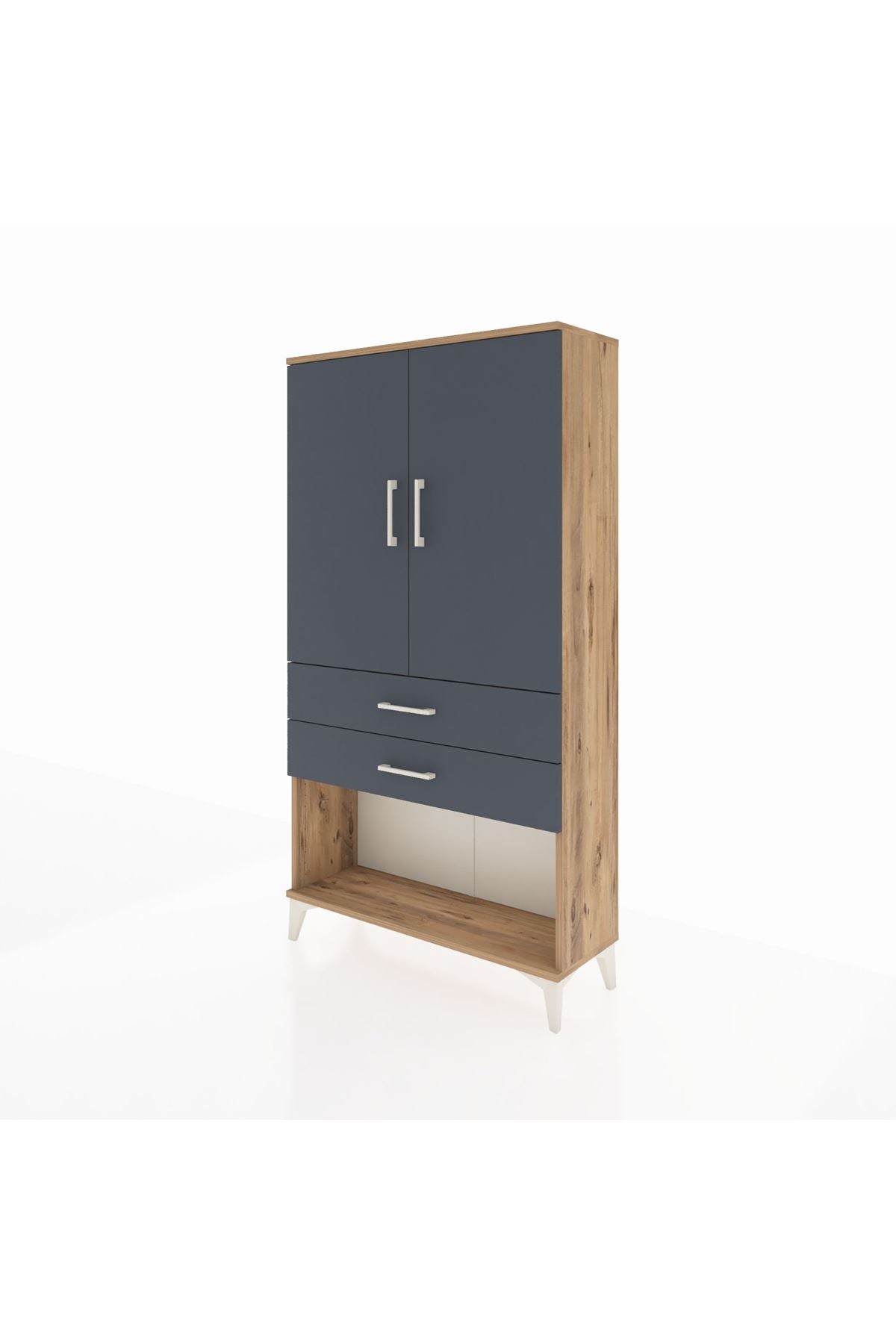 Arges Dolap Tek Raflı 2 Çekmeceli Tek Askılı 88x30x163 Çam-Antrasit