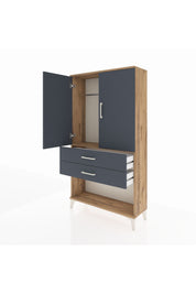 Arges Dolap Tek Raflı 2 Çekmeceli Tek Askılı 88x30x163 Çam-Antrasit