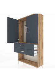 Arges Dolap Tek Raflı 2 Çekmeceli Tek Askılı 88x30x163 Çam-Antrasit