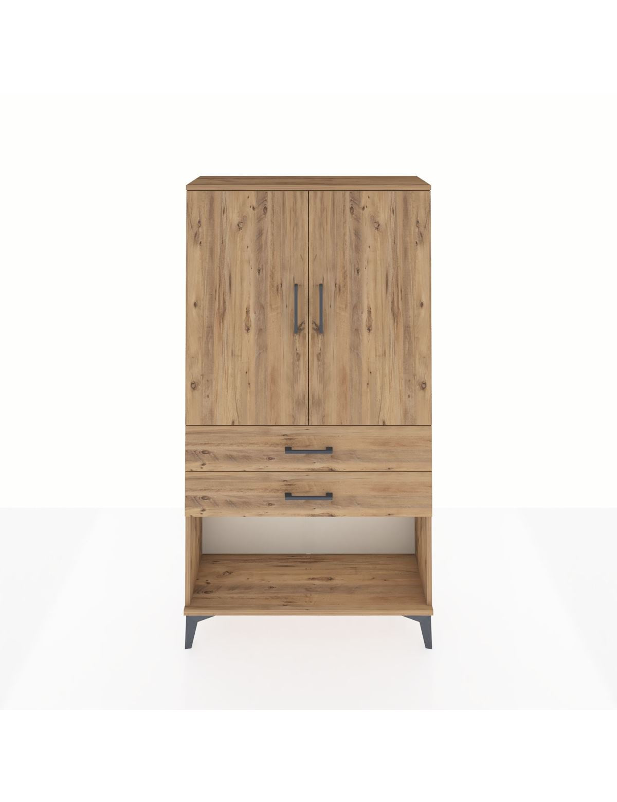 Arges Dolap Tek Raflı 2 Çekmeceli Tek Askılı 88x30x163 Çam-Çam