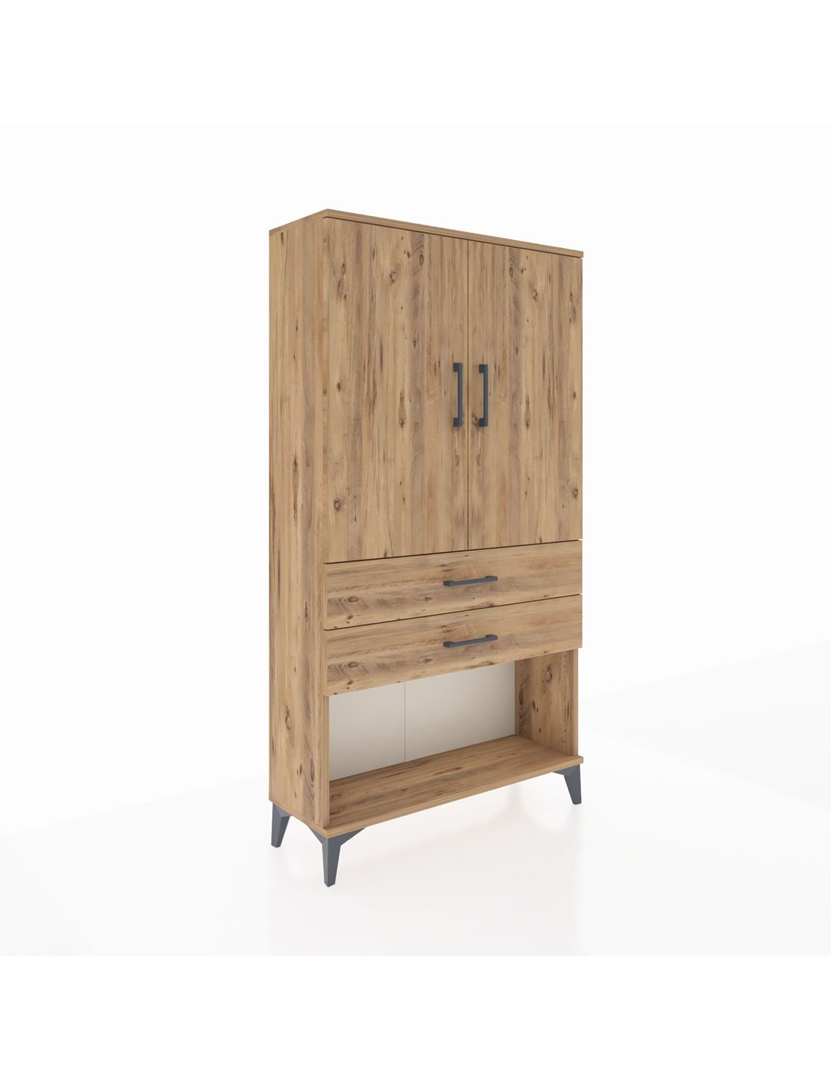 Arges Dolap Tek Raflı 2 Çekmeceli Tek Askılı 88x30x163 Çam-Çam