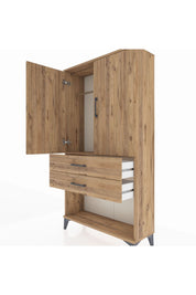 Arges Dolap Tek Raflı 2 Çekmeceli Tek Askılı 88x30x163 Çam-Çam