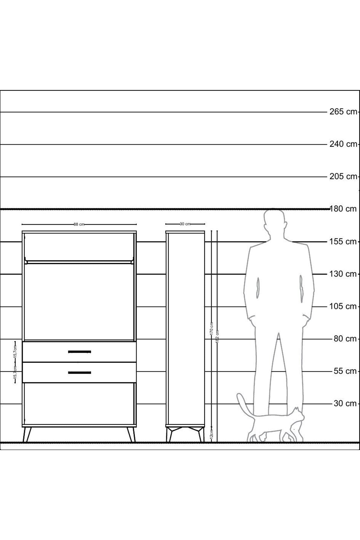 Arges Dolap Tek Raflı 2 Çekmeceli Tek Askılı 88x30x163 Aytaşı-Çam