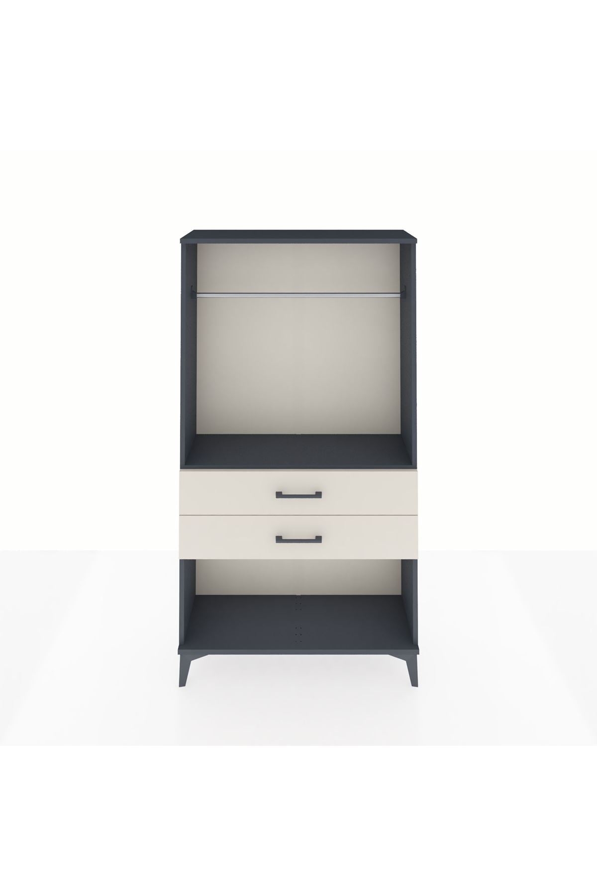 Arges Dolap Tek Raflı 2 Çekmeceli Tek Askılı 88x30x163 Antrasit-Aytaşı