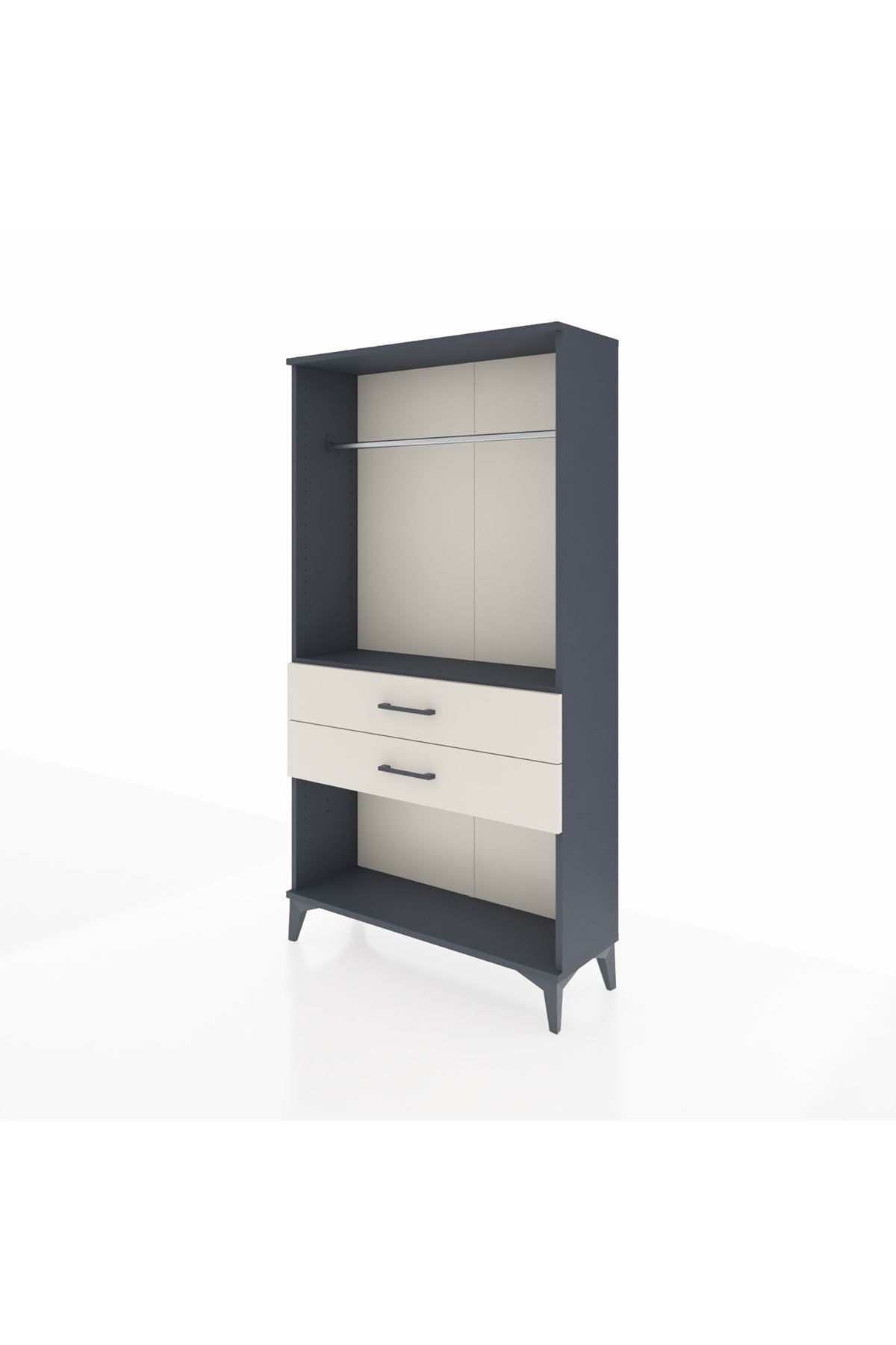Arges Dolap Tek Raflı 2 Çekmeceli Tek Askılı 88x30x163 Antrasit-Aytaşı