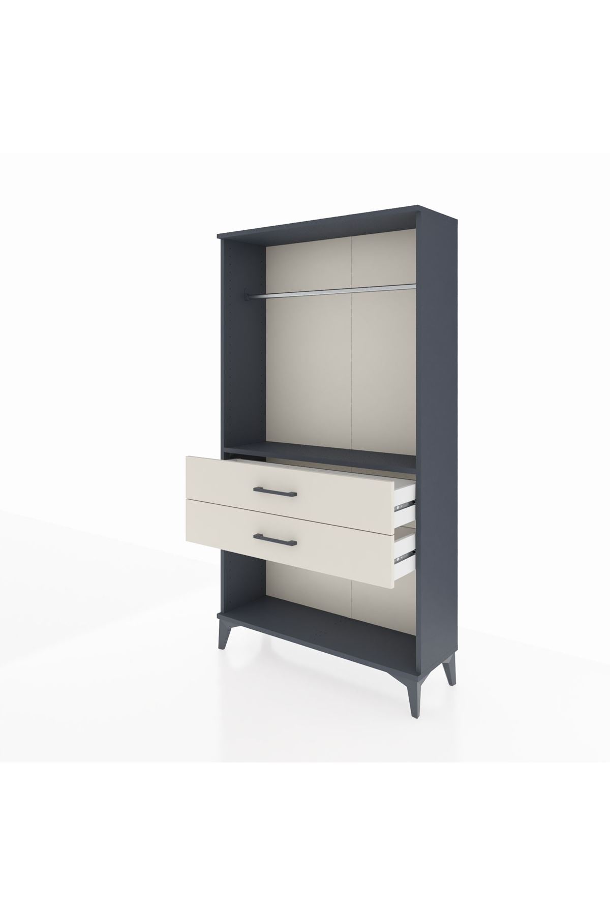 Arges Dolap Tek Raflı 2 Çekmeceli Tek Askılı 88x30x163 Antrasit-Aytaşı