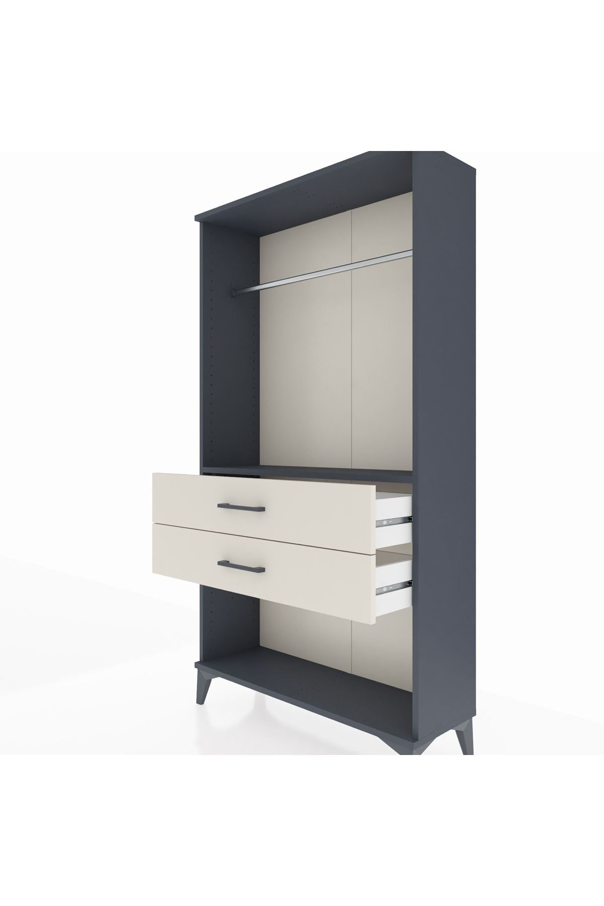 Arges Dolap Tek Raflı 2 Çekmeceli Tek Askılı 88x30x163 Antrasit-Aytaşı