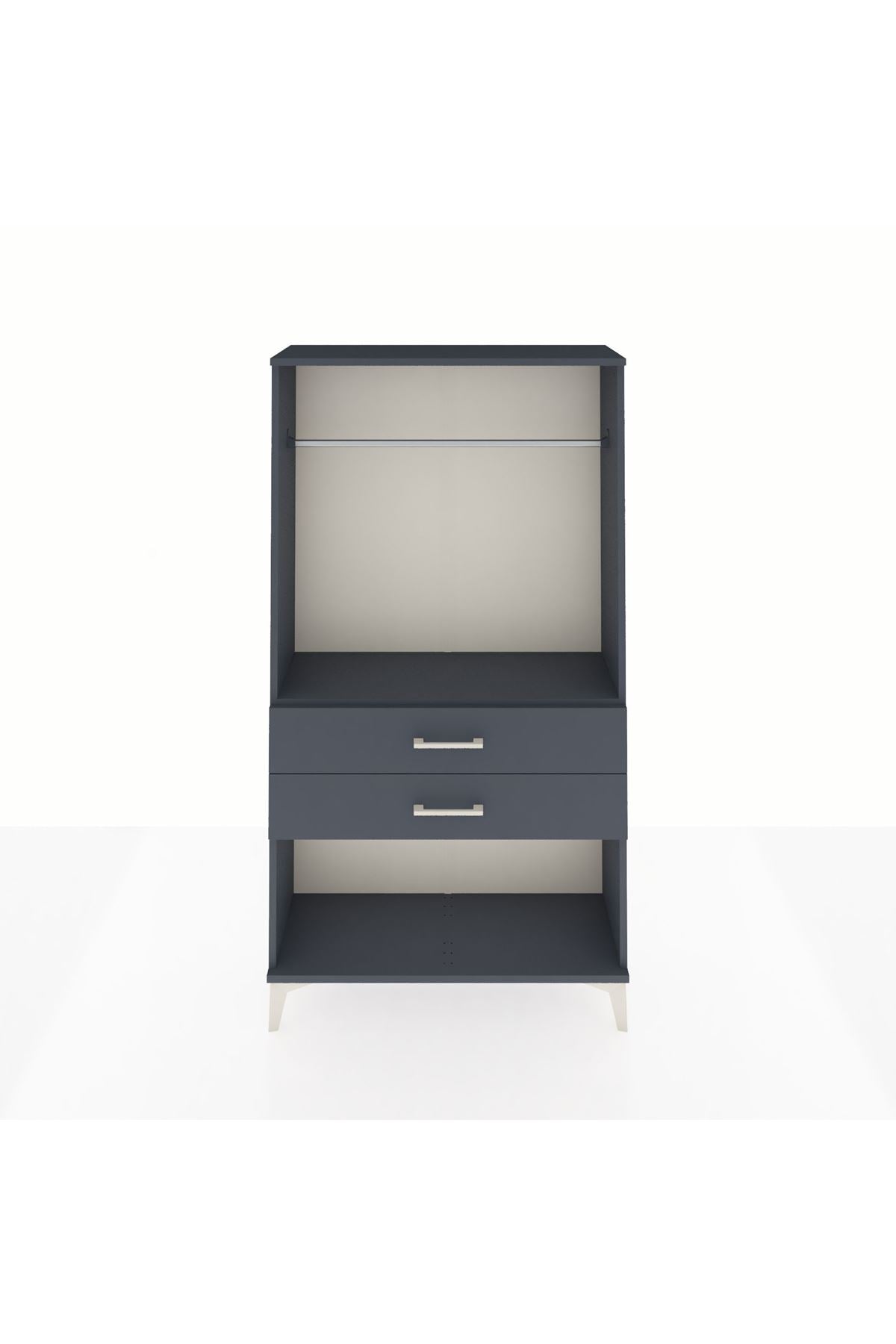 Arges Dolap Tek Raflı 2 Çekmeceli Tek Askılı 88x30x163 Antrasit-Antrasit