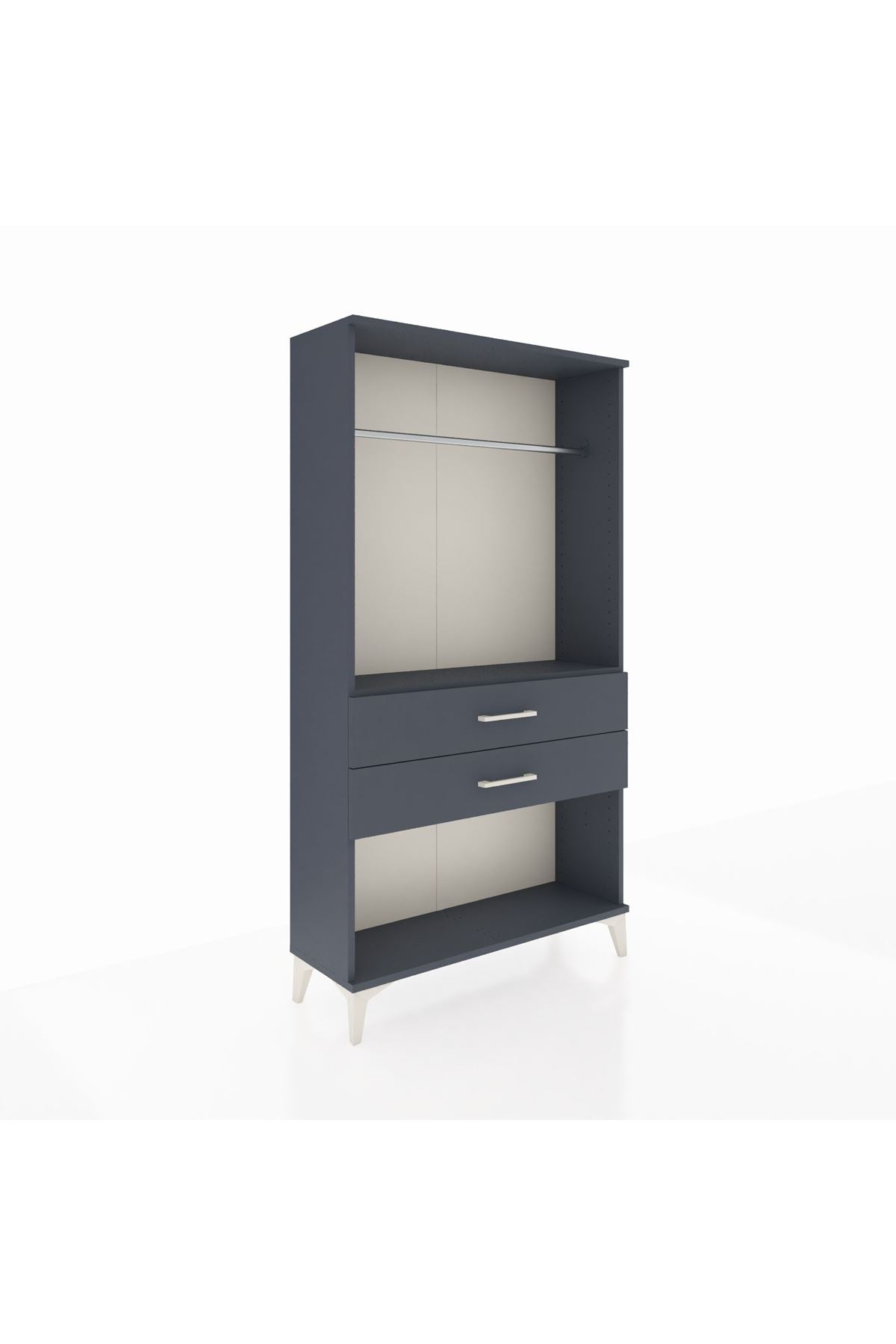 Arges Dolap Tek Raflı 2 Çekmeceli Tek Askılı 88x30x163 Antrasit-Antrasit