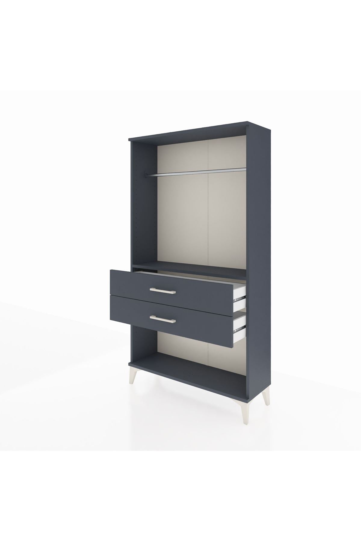 Arges Dolap Tek Raflı 2 Çekmeceli Tek Askılı 88x30x163 Antrasit-Antrasit