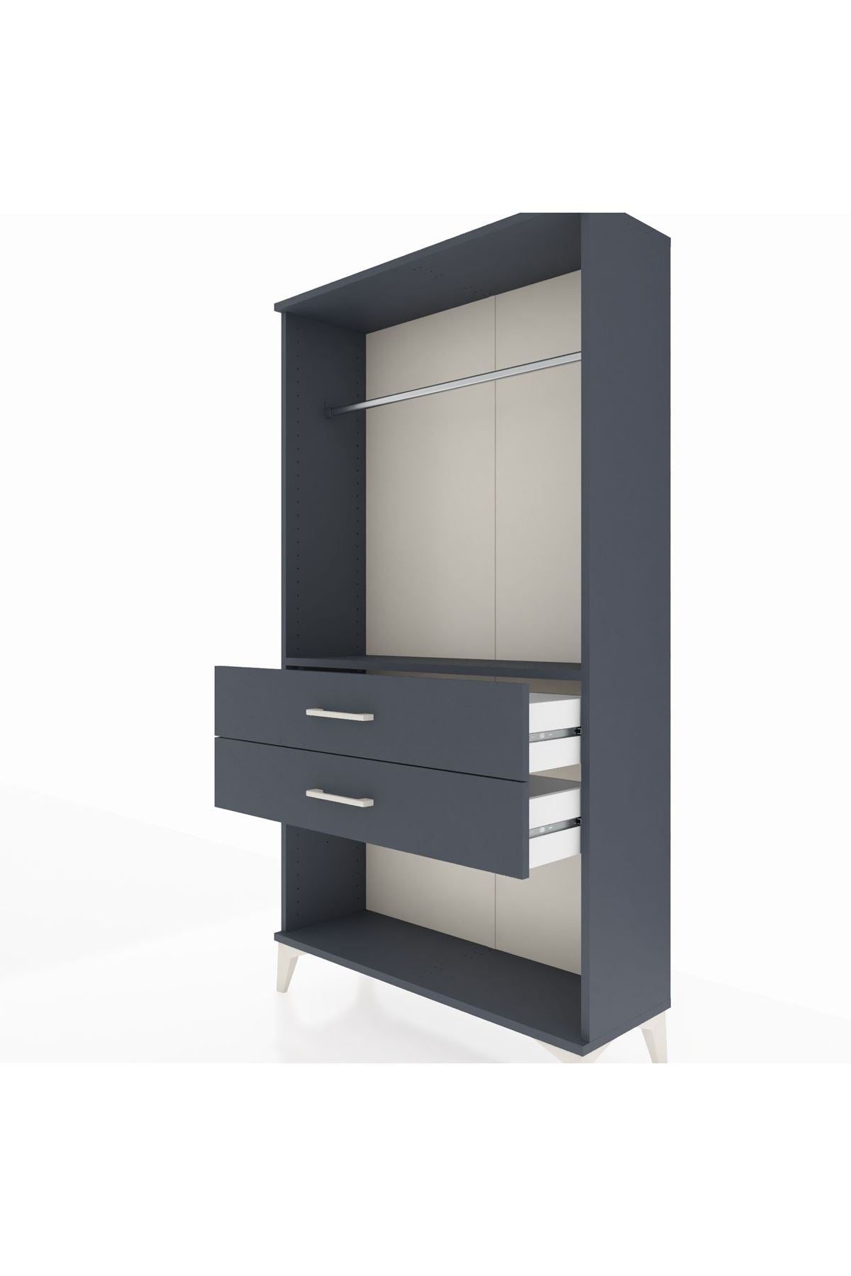 Arges Dolap Tek Raflı 2 Çekmeceli Tek Askılı 88x30x163 Antrasit-Antrasit