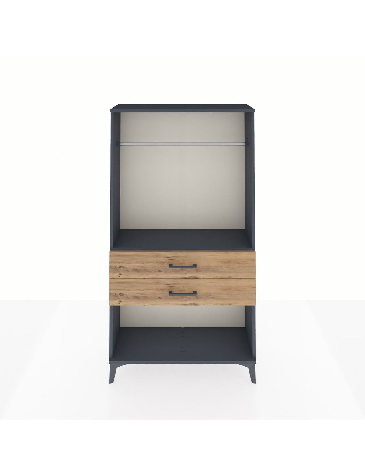 Arges Dolap Tek Raflı 2 Çekmeceli Tek Askılı 88x30x163 Antrasit-Çam