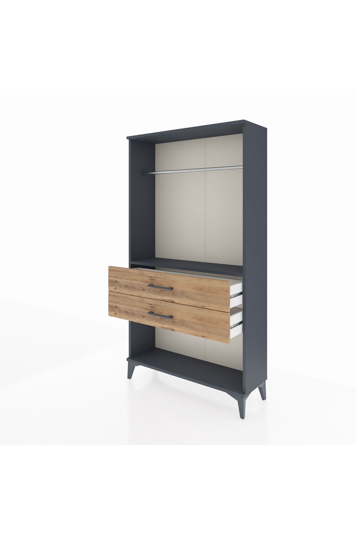 Arges Dolap Tek Raflı 2 Çekmeceli Tek Askılı 88x30x163 Antrasit-Çam