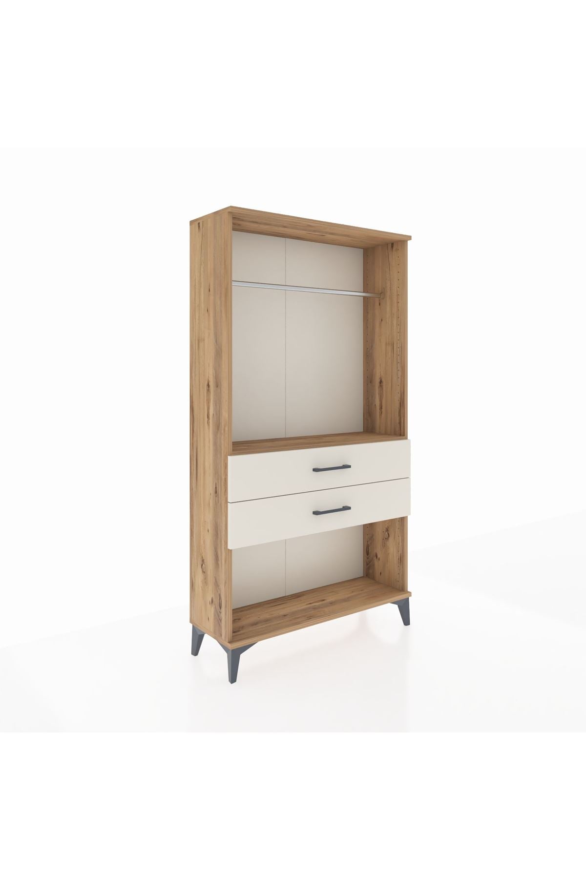 Arges Dolap Tek Raflı 2 Çekmeceli Tek Askılı 88x30x163 Çam-Aytaşı