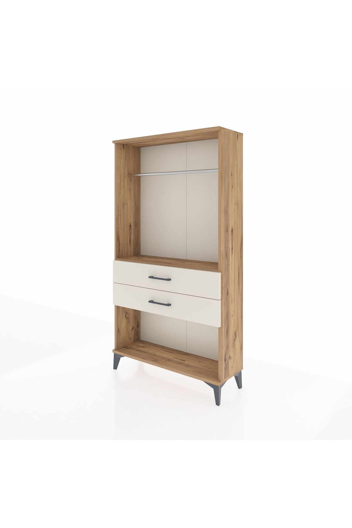 Arges Dolap Tek Raflı 2 Çekmeceli Tek Askılı 88x30x163 Çam-Aytaşı