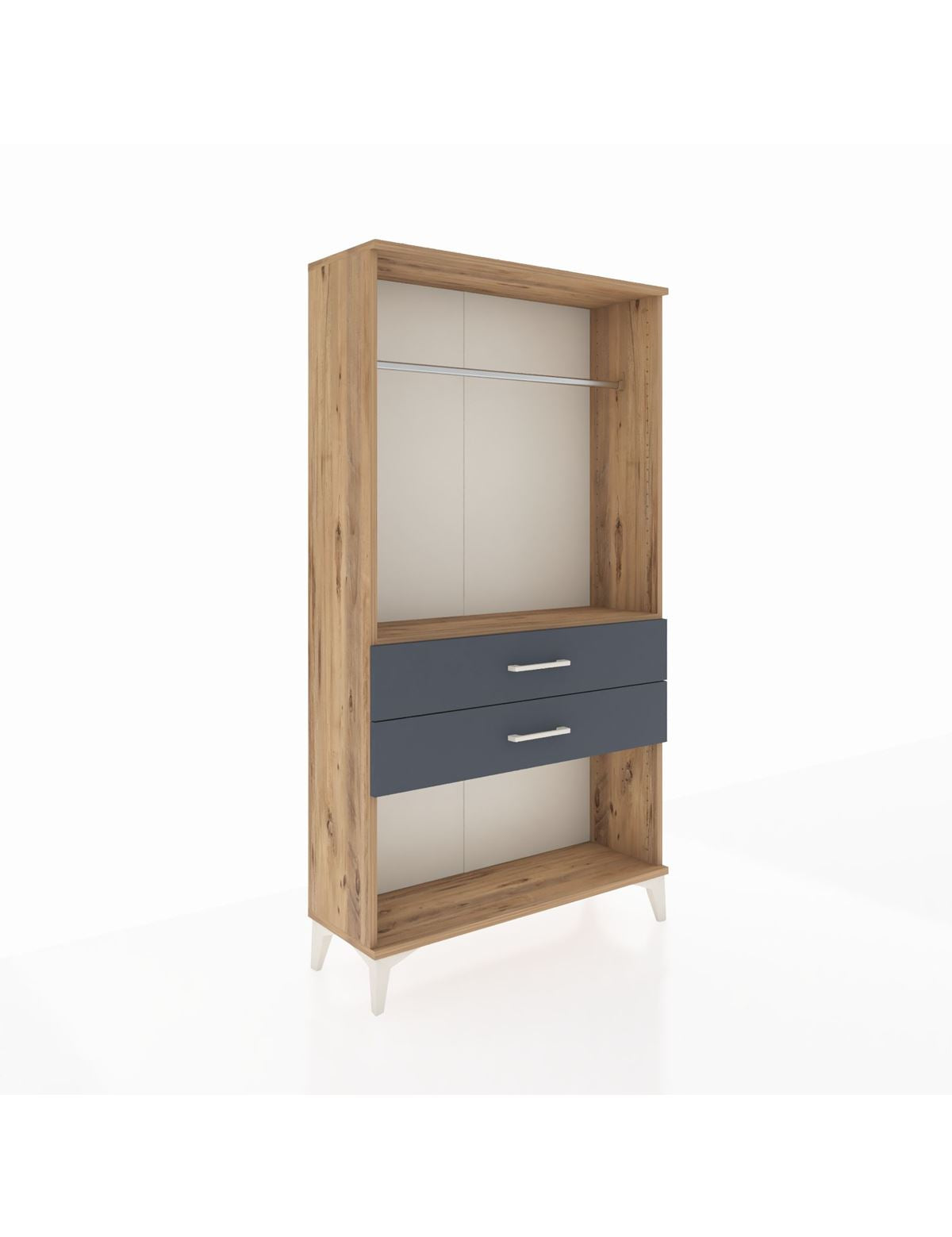 Arges Dolap Tek Raflı 2 Çekmeceli Tek Askılı 88x30x163 Çam-Antrasit