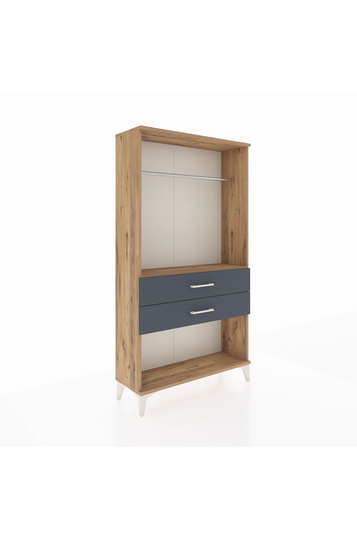Arges Dolap Tek Raflı 2 Çekmeceli Tek Askılı 88x30x163 Çam-Antrasit