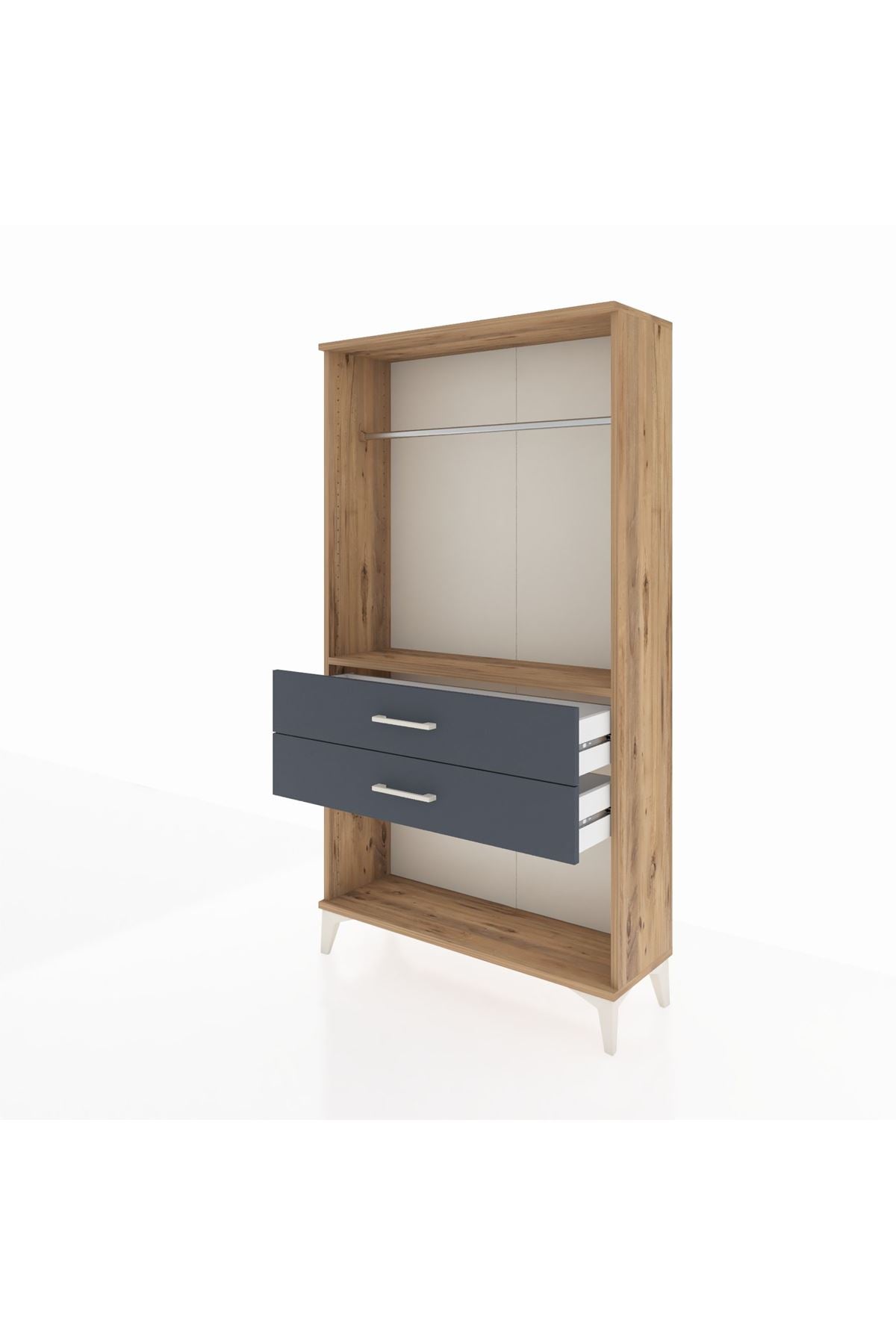 Arges Dolap Tek Raflı 2 Çekmeceli Tek Askılı 88x30x163 Çam-Antrasit