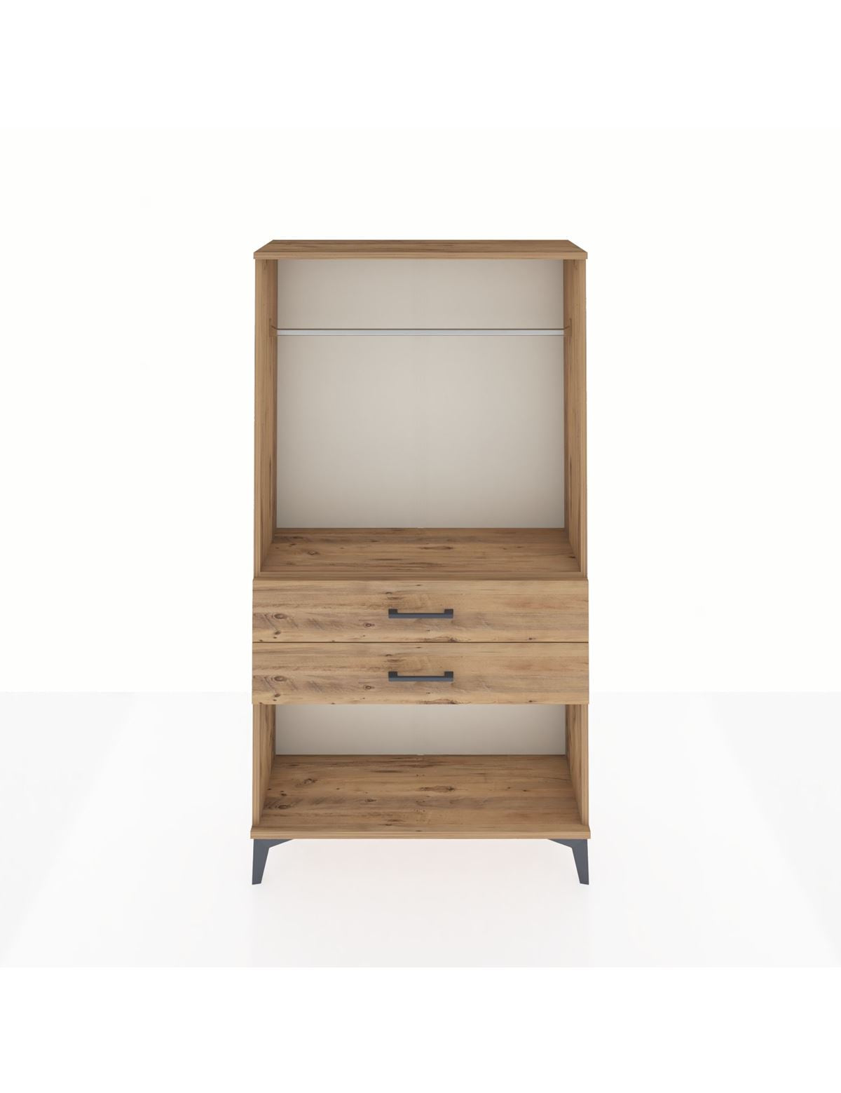 Arges Dolap Tek Raflı 2 Çekmeceli Tek Askılı 88x30x163 Çam-Çam