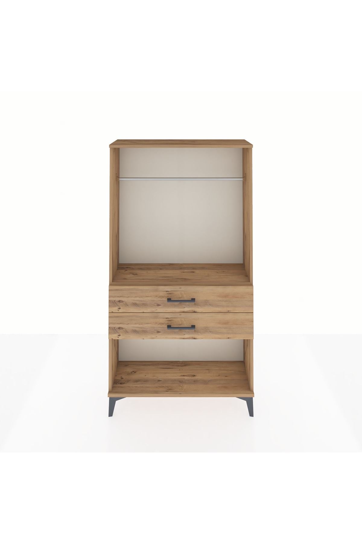 Arges Dolap Tek Raflı 2 Çekmeceli Tek Askılı 88x30x163 Çam-Çam