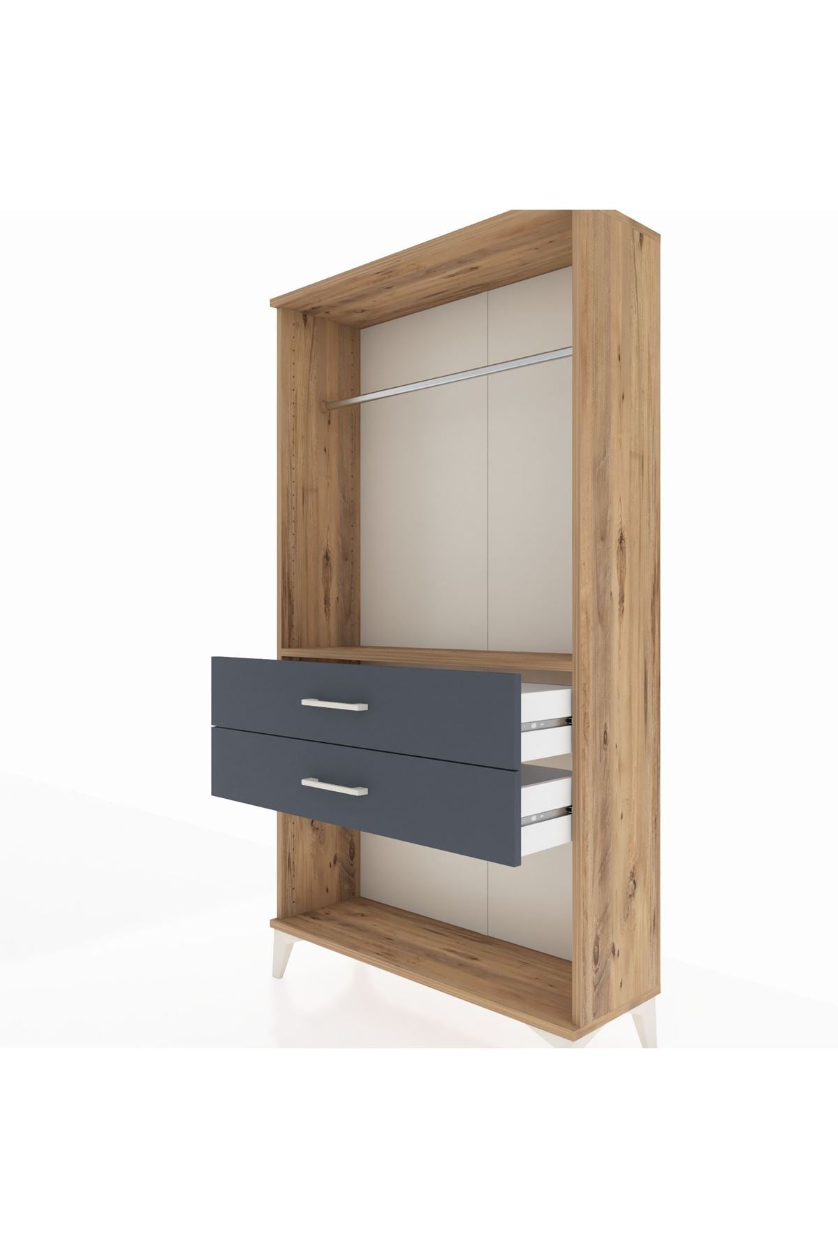 Arges Dolap Tek Raflı 2 Çekmeceli Tek Askılı 88x30x163 Çam-Antrasit