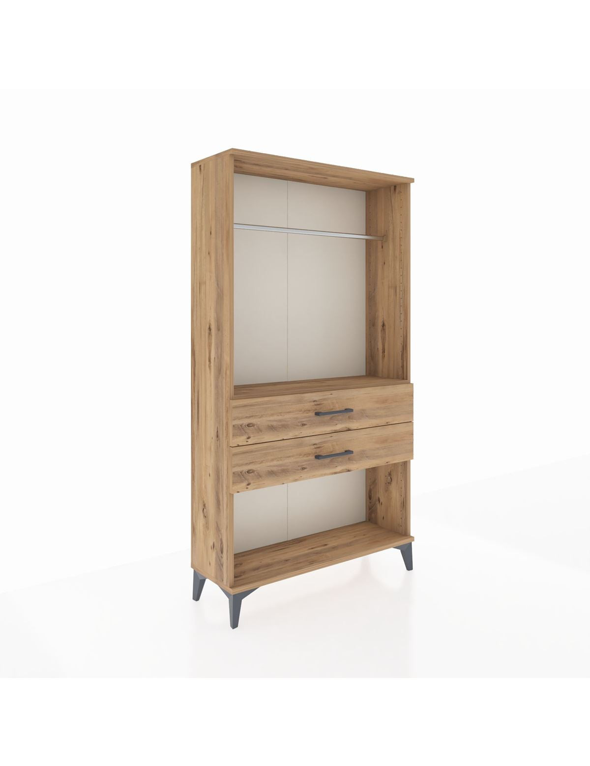 Arges Dolap Tek Raflı 2 Çekmeceli Tek Askılı 88x30x163 Çam-Çam