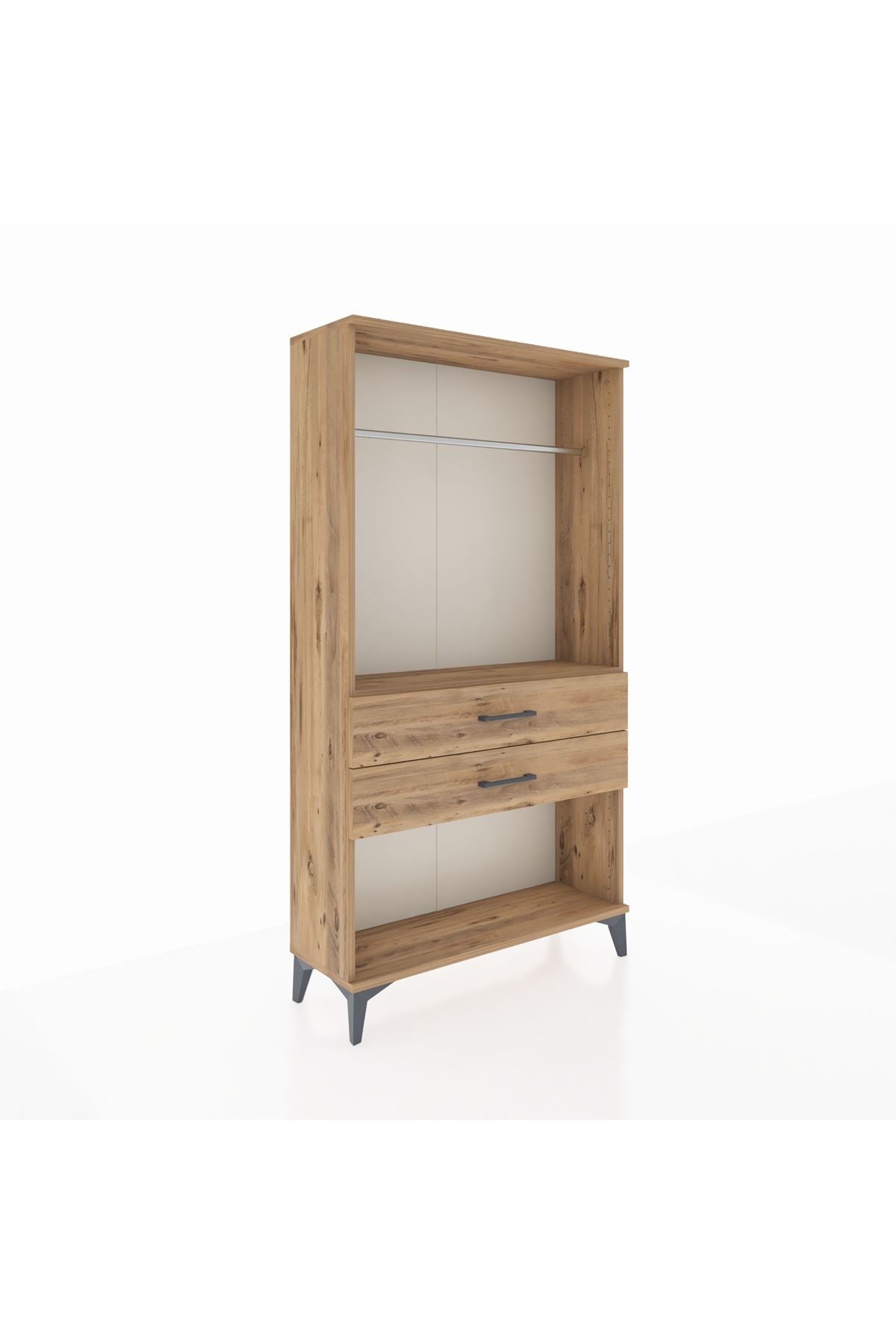Arges Dolap Tek Raflı 2 Çekmeceli Tek Askılı 88x30x163 Çam-Çam