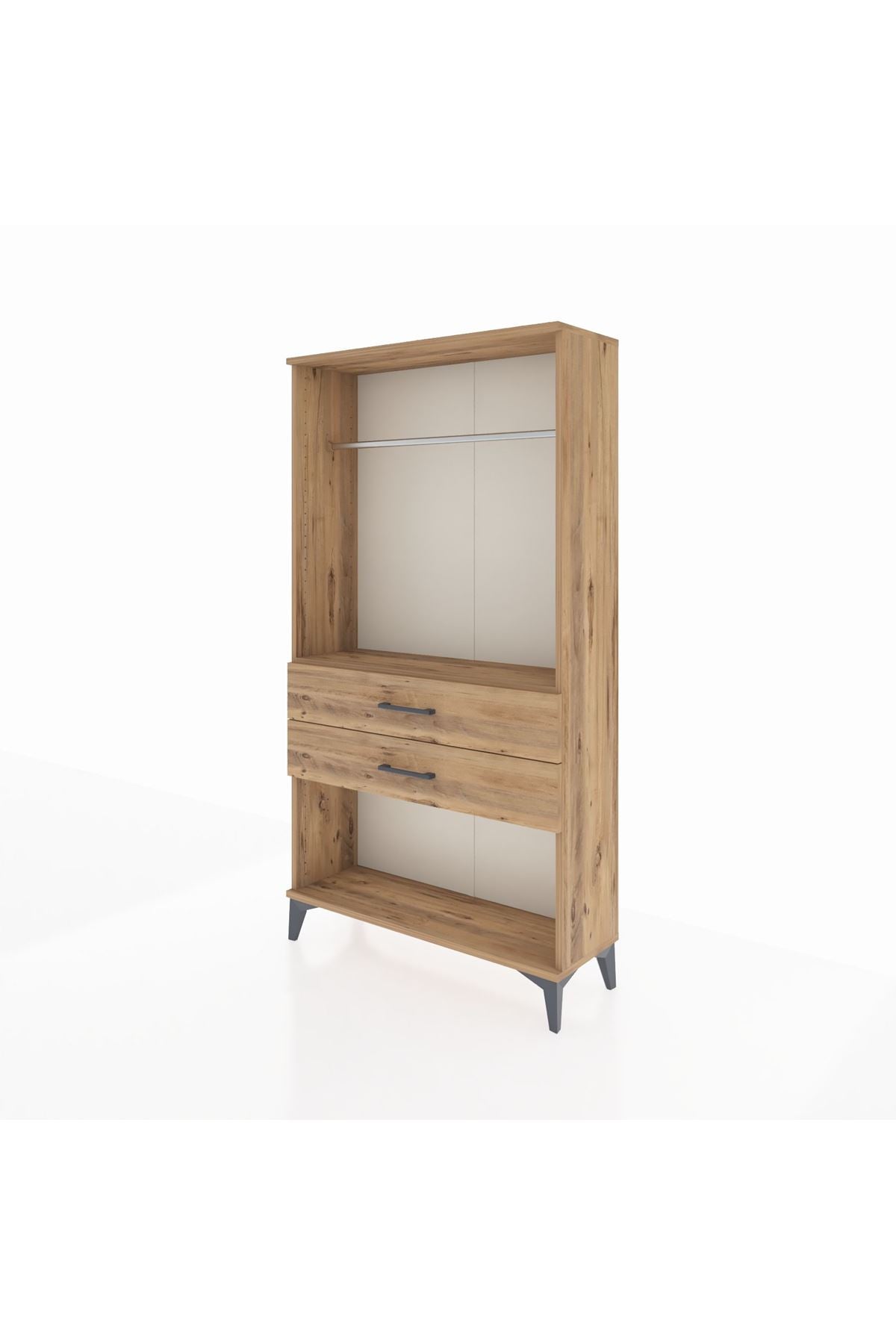 Arges Dolap Tek Raflı 2 Çekmeceli Tek Askılı 88x30x163 Çam-Çam