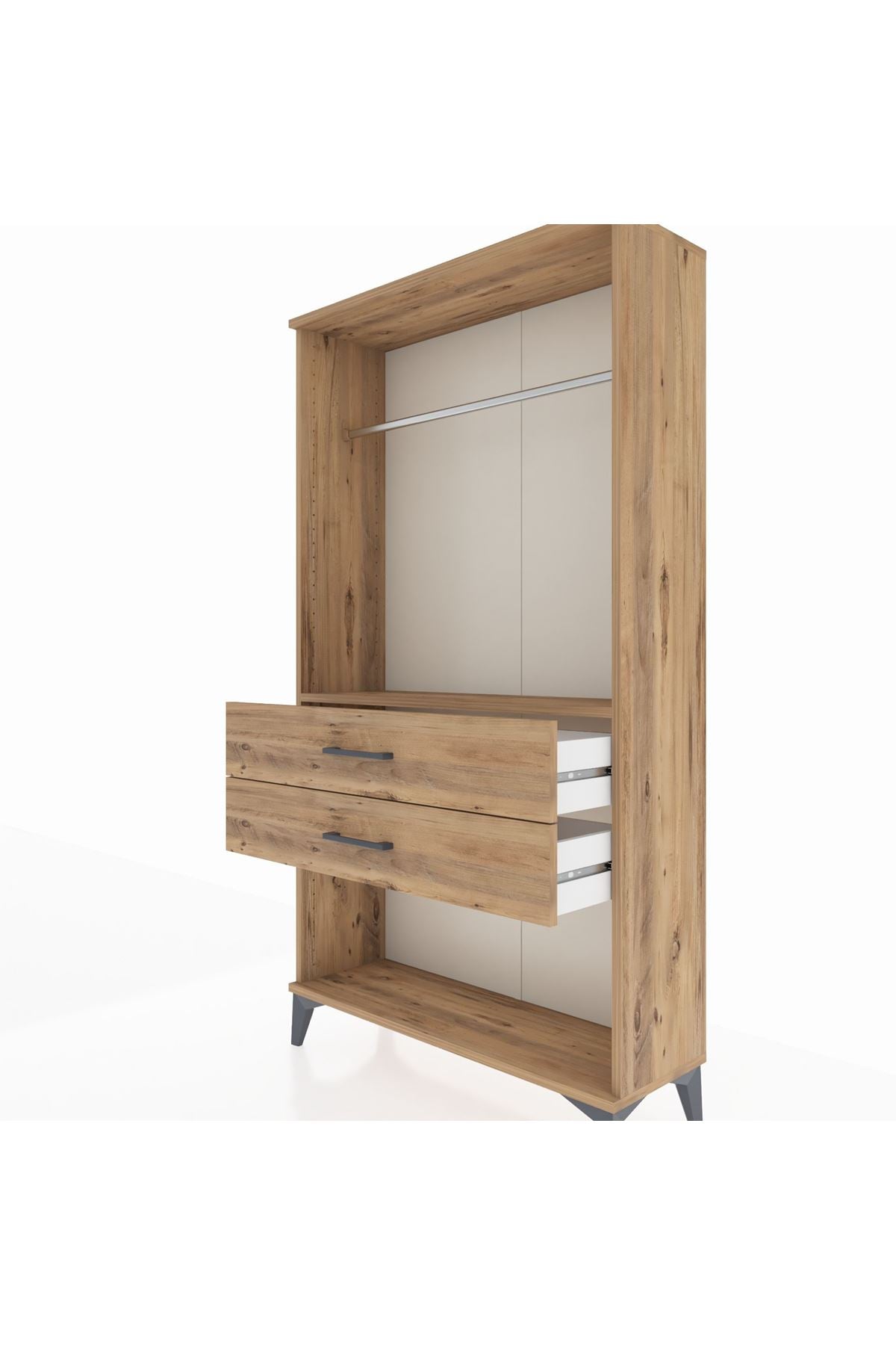 Arges Dolap Tek Raflı 2 Çekmeceli Tek Askılı 88x30x163 Çam-Çam