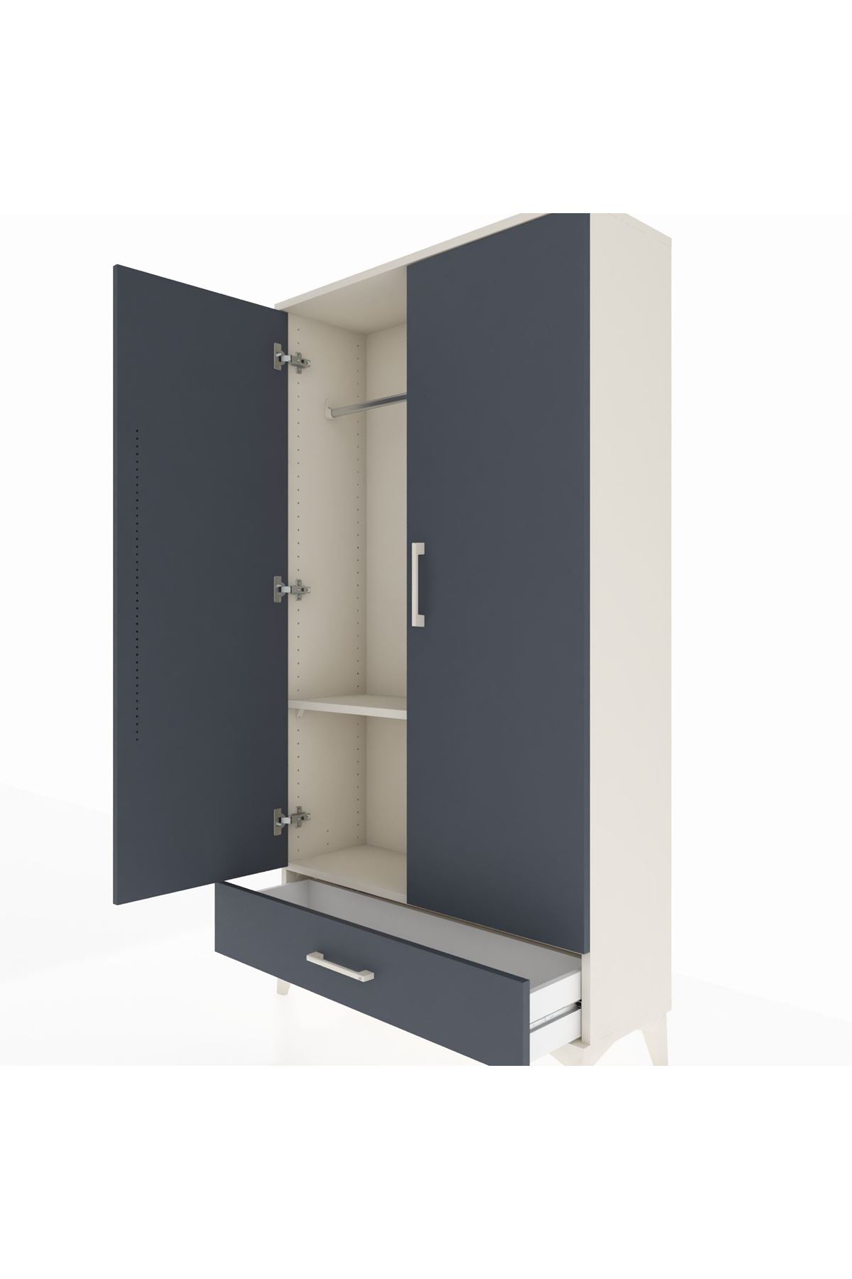 Arges Dolap 2 Raflı Tek Çekmeceli Tek Askılı 88x30x163 Aytaşı-Antrasit